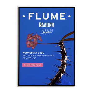 Afiche del concierto de Flume - Espectáculo en el anfiteatro Red Rocks, Denver, Arte de música de baile, Afiches de música de DJ, Decoración para amantes de la EDM, Afiches de música