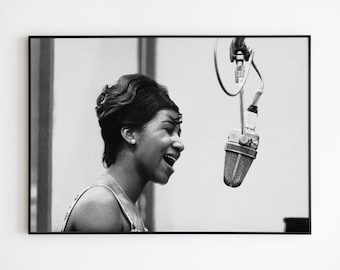 Pôster de Aretha Franklin: Rainha do Soul Vintage, Impressão Musical em Preto e Branco