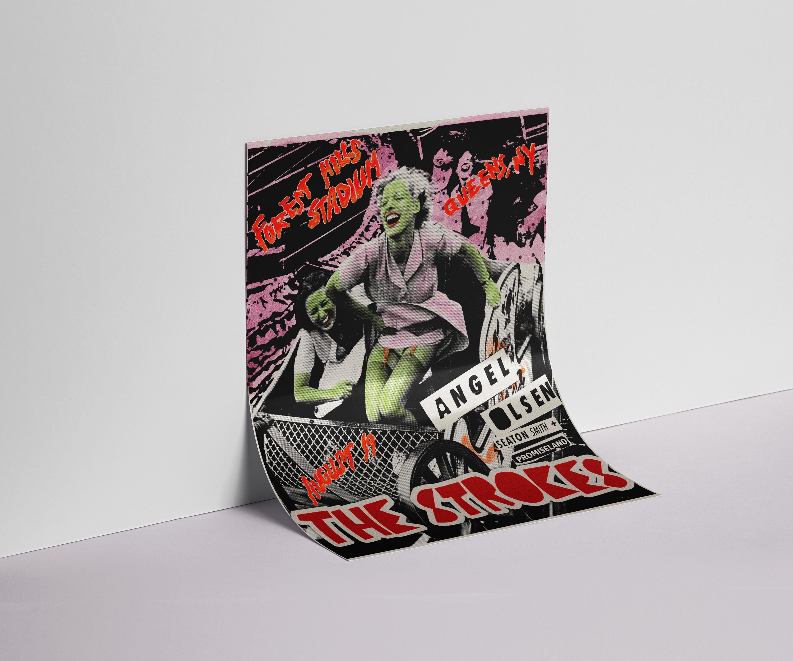 ザ・ストロークス Angel Olsen ライブポスター The Strokes The Strokes Forest Hills Concert Poster, Rock Music Art, Music