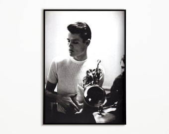 Chet Baker poster, Chet Baker black&white print, Jazz poster, Jazz lover room decoration