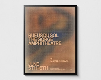 Poster di Rufus Du Sol per The Gorge Amphitheatre 2026, decorazione murale EDM