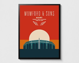 Plakat koncertowy Mumford & Sons Forest Hills Stadium: Minimalistyczna sztuka naskalna