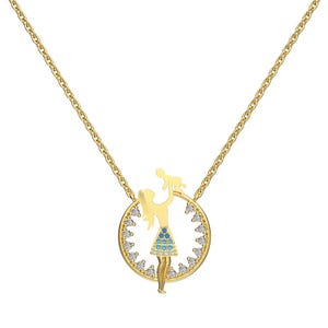 Regalo para el Día de la Madre: Collar de plata de ley S925 para madre e hijo / Cadena ajustable / Diseño de vestido azul / Elegante joya sentimental