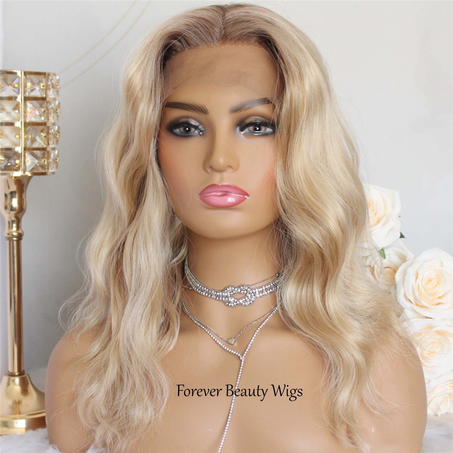 12 Ombre Blonde Lace Front Wig, Synthetic Lace Front Wig for Women