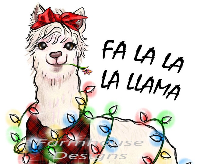 Christmas Llama wrapped in Christmas Lights Digital Download, Shirt Design, Door sign Png, digital download, png file