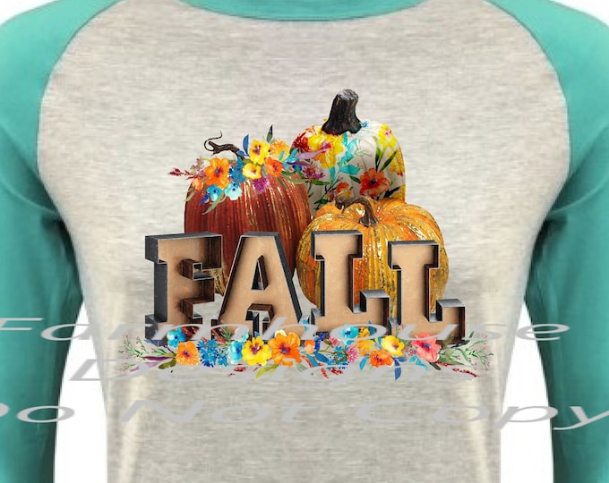 FALL, pumpkins and flowers ,  raglan ,Woman's  shirt