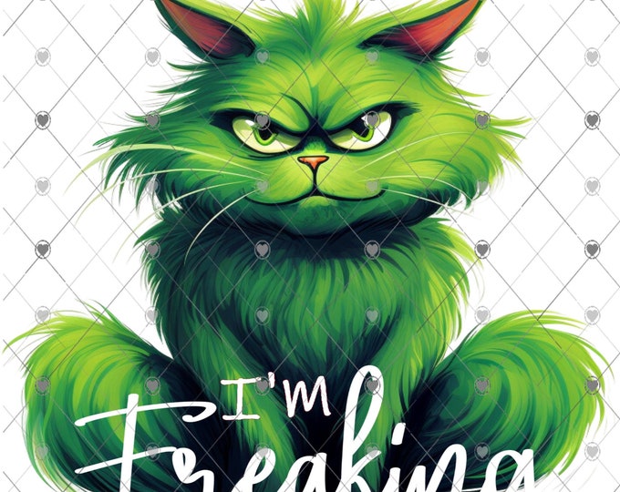 I'm Freaking Jolly, Christmas Green Grinch Cat, Christmas Download, Funny Christmas design, Shirt Design, Png, digital download, png file