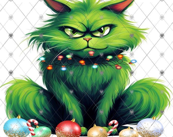 Christmas Green Grinch Cat, Christmas Download, Funny Christmas design, Shirt Design, Png, digital download, png file