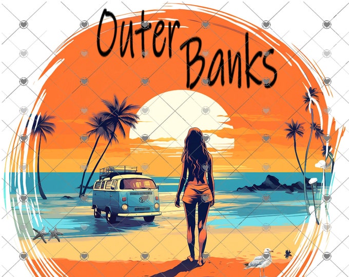 Outer Banks, Pogue Life, Vintage Van, Sunset scene, Summer design,  shirt design, digital download, Png file