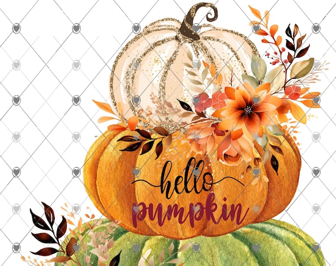 Hello Pumpkin, Fall Flowers on Stacked Pumpkins Fall png, Fall Shirt Design, Digital Download, png file