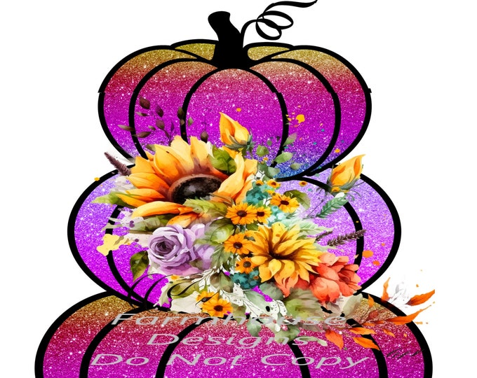 Glittered Pumpkins, Bright Colors, with fall flowers, welcome. Fall print, digital download, png file, fall design, shirt design