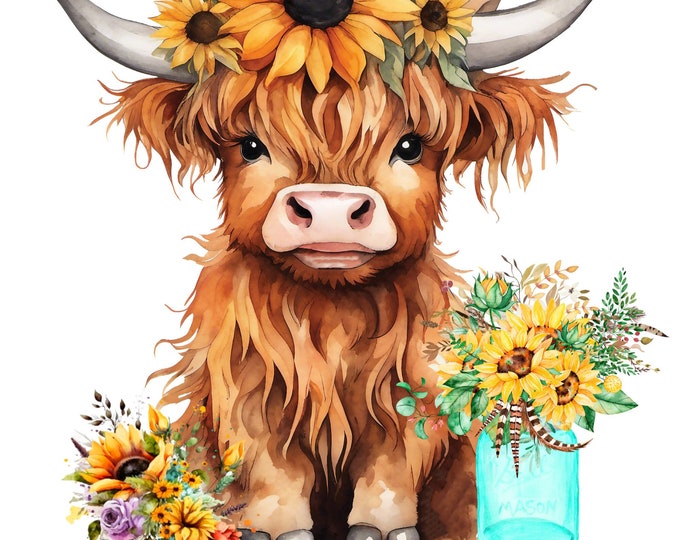 Highland Cow, sunflowers, you are my sunshine Png,  download,  door png, welcome sign