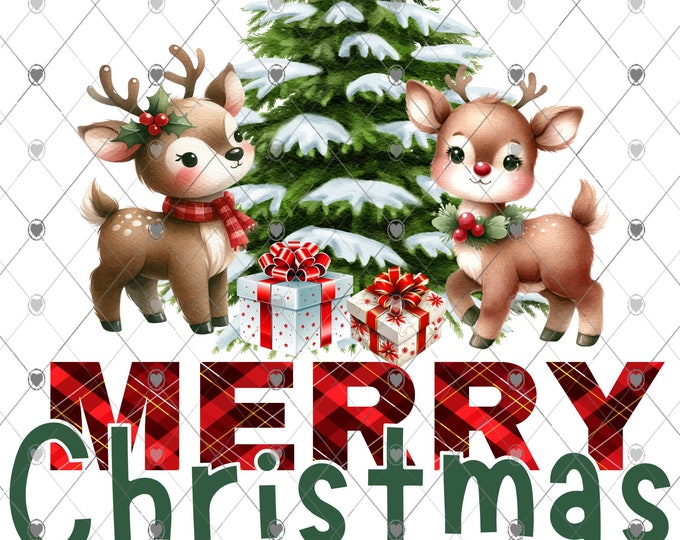 Christmas, Young Deer and Christmas Tree design, 2 Versions, Digital Download, Shirt Design, Door sign Png, digital download, png file