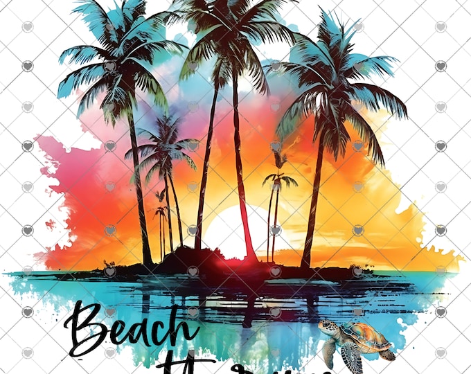 Beach Therapy, Palm Trees, Sunset and Sea Turtle  png download, shirt design, Png file