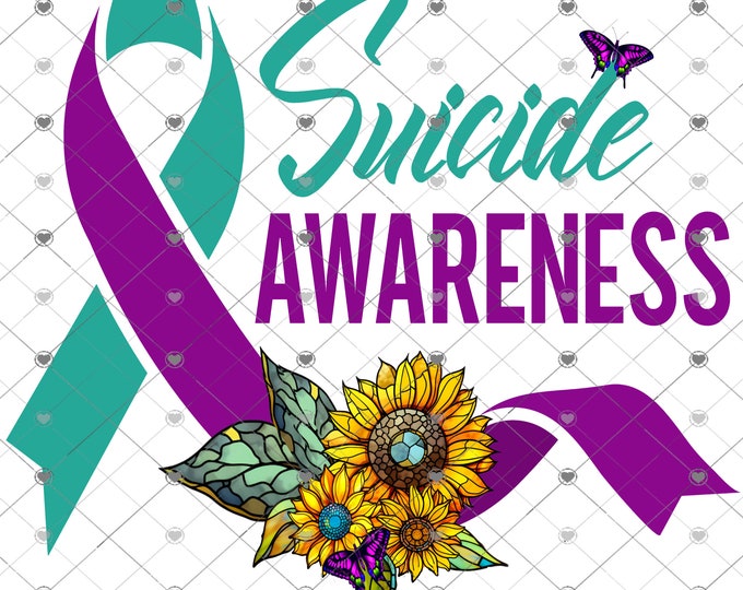 Suicide Awareness Teal and Purple Ribbon with Sunflowers, digital png, digital download, shirt design