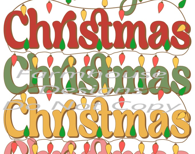 Merry Christmas colorful, Retro lettering, sublimation transfer or White Toner Transfer