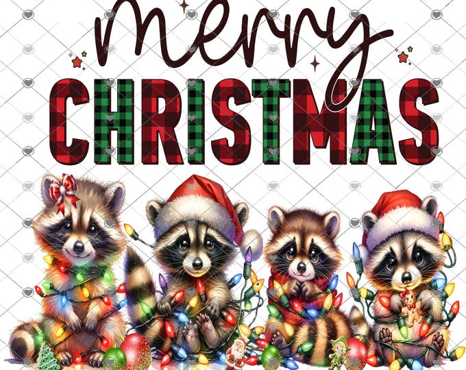 Merry Christmas Raccoons with Christmas Lights Digital Download, cup design, png file