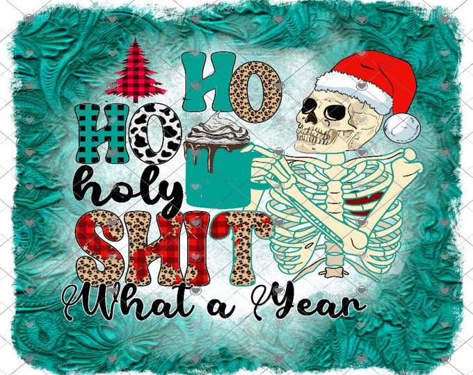 Ho Ho Holy Shit what a Year Santa Skeleton Digital Download, Shirt Design, Door sign Png, digital download, png file