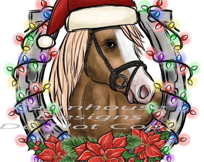 Christmas Horse with lights, Digital Download, Shirt Design, Door sign Png, digital download, png file