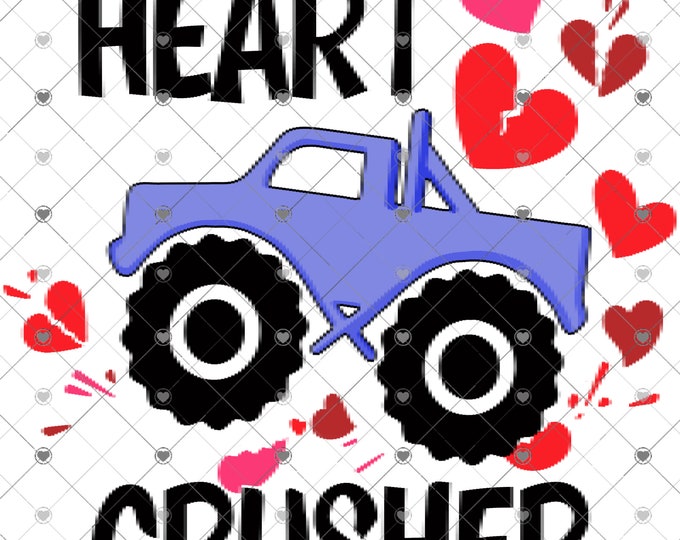 Valentine's Day, Heart Crusher, Monster Truck, children's shirt Png, download, digital download