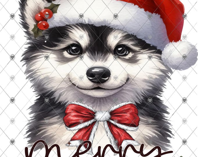 Merry Christmas Husky puppy dog, Christmas Download, Shirt Design, Png, digital download, children's shirt png