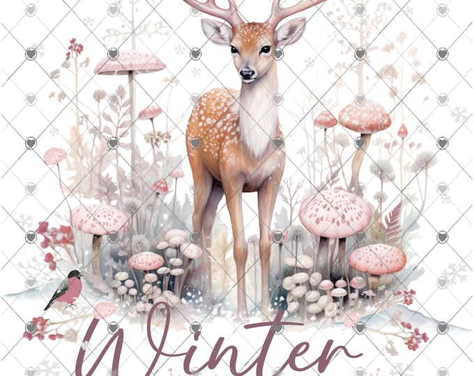 Winter Magic, Deer in woodland setting, Christmas Download, Shirt Design, Png, digital download, png, sign png