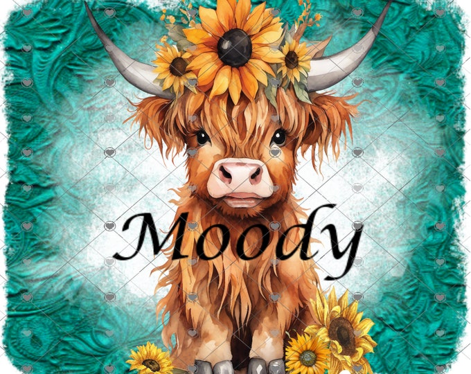 Highland Cow, Moody Cow with Sunflowers Png,  download,  door png, welcome sign