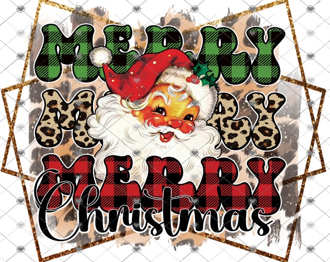 Merry Christmas, Retro Santa, leopard print, 3 versions, Digital Download, Shirt Design, Door sign Png, digital download, png file