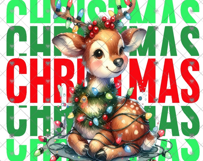 Christmas, Lights Wrapped around Deer Christmas Download, Shirt Design, Png, digital download, png, sign png