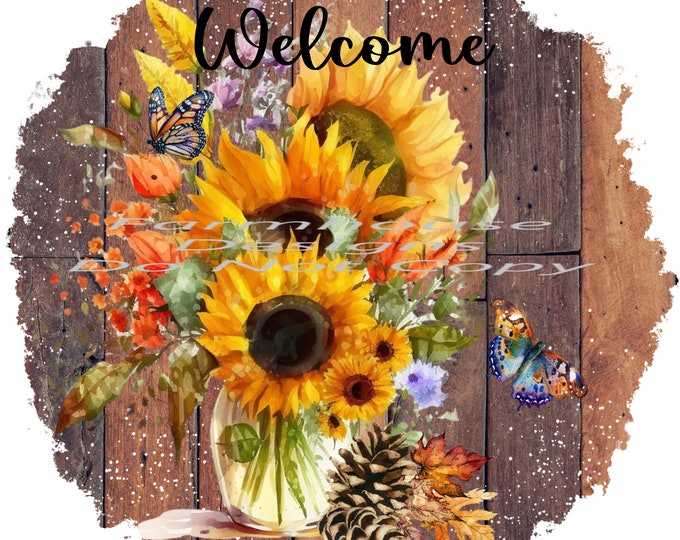 Sunflower Mixed Fall Vase, 2 files with and without welcome wording,  welcome sign, Round Door sign Png, download, round door png,