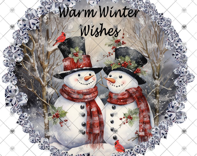 Warm Winter Wishes Snowman Designs, 3 versions, Digital Download, , Png, digital download, png file, round png