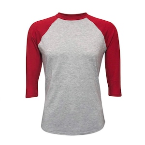 Red and gray unisex raglan shirt/ WITHOUT DESIGN. Raglan blank