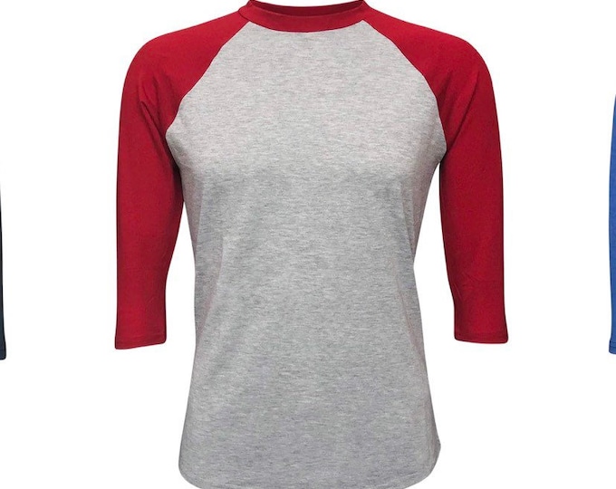 Red and gray unisex raglan shirt/ WITHOUT DESIGN. Raglan blank