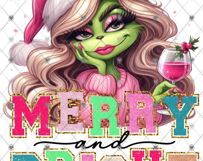 Merry and Bright, Christmas Grinchy Girl, Christmas Download, Funny Christmas design, Shirt Design, Png, digital download