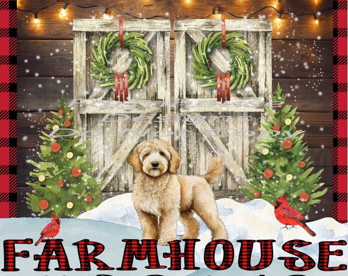 Farmhouse Christmas, Golden Doodle Dog, barn Doors scene, Digital Download, Shirt Design, Door sign Png, digital download, png file