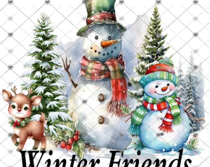 Winter Friends, Merry Christmas Snowman, Deer, Christmas Download, 2 designs Shirt Design, Png, digital download, png, sign png