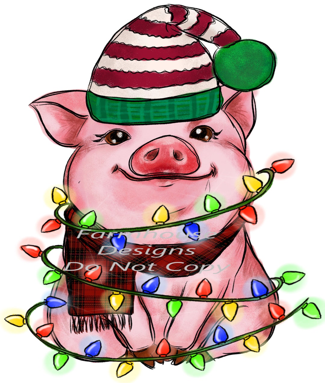 Christmas Pig Wrapped in Christmas Lights Digital Download, Shirt