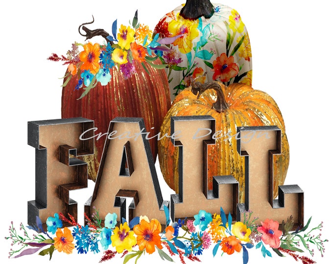 Pumpkins and florals, fall , sublimation transfer or White Toner Transfer