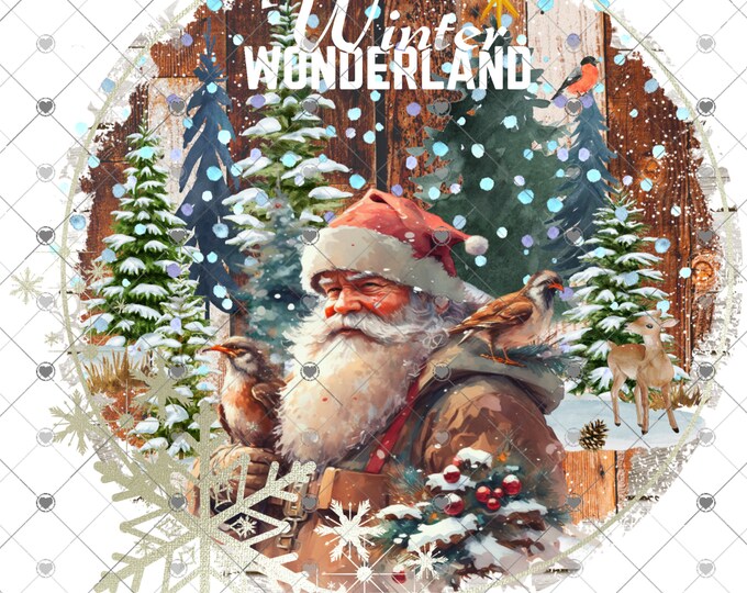 Winter Wonderland, Rustic Santa Clause, Nature Scene, 2 versions, digital download, png download, shirt design