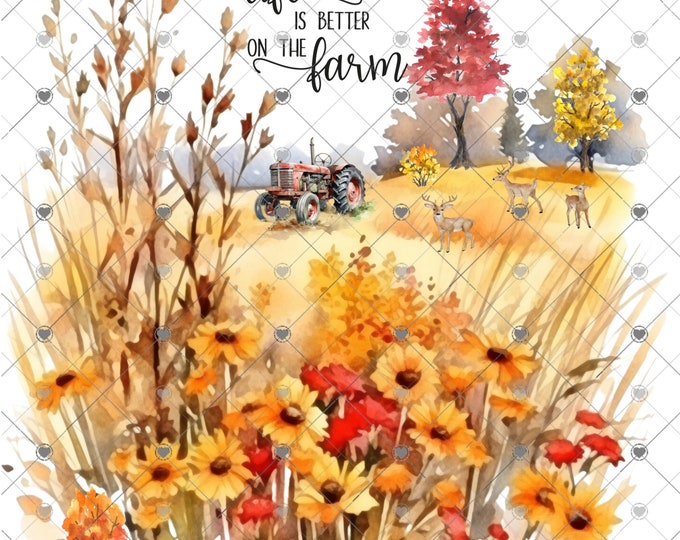 Life Is Better on the Farm, Tractor, colorful Trees, Fall scene, Landscape design, digital download, png file, fall design, round png