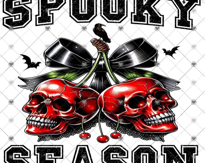 Spooky Season, Skull Cherries, Bats and Raven, digital download, png file, fall design, shirt design,  png