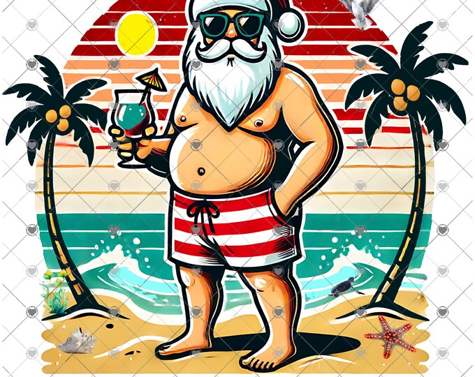 Merry and Sunny Santa, Beach sunset, Digital Download, Shirt Design, digital download, png file