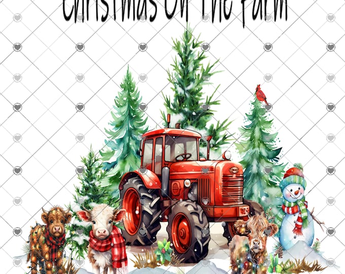 Christmas on the Farm, Highland Cows, Red Tractor Christmas design, Digital Download, Shirt Design, digital download, png file