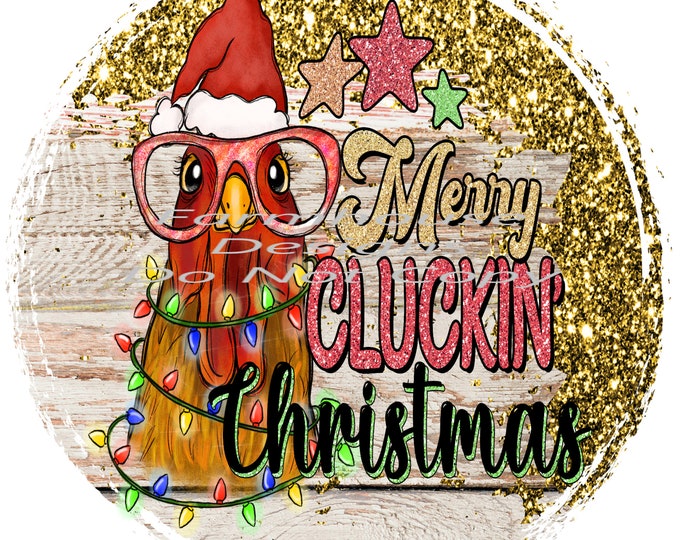 Merry Cluckn Christmas Chicken wrapped in Christmas Lights, sublimation transfer, DTF transfer