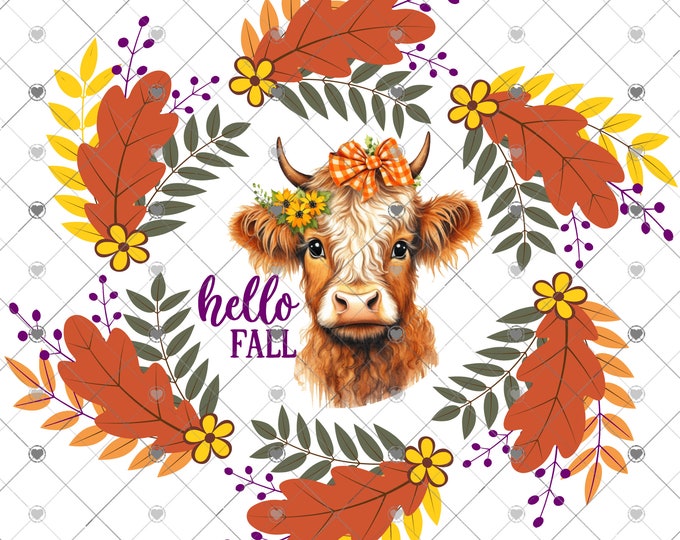 Hello Fall, Cute Cow with fall Wreath png, Fall welcome sign, Round Door sign Png,  download, round door png, welcome sign