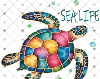 Sea Life, Meeresschildkröte, Sommerdesign, lustiges Shirt-Design, digitaler Download, Png-Datei