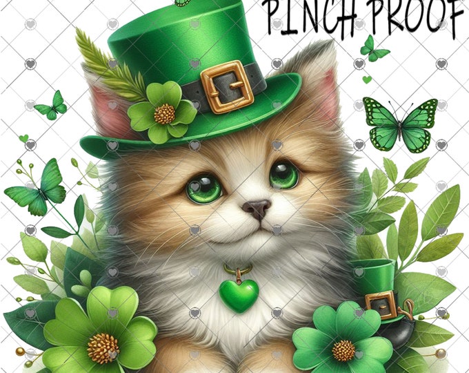 Pinch Proof, St Patrick's Day Kitten, cute children's shirt Png, download, digital download