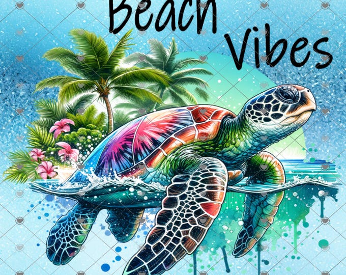 Beach Vibes, Sea Turtle, 20 skinny Tumbler design, digital download, Png file