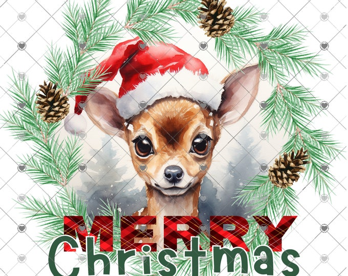 Merry Christmas cute Baby Deer with Santa Hat Christmas Design, 2 versions png, Digital Download, , Png, digital download, png file
