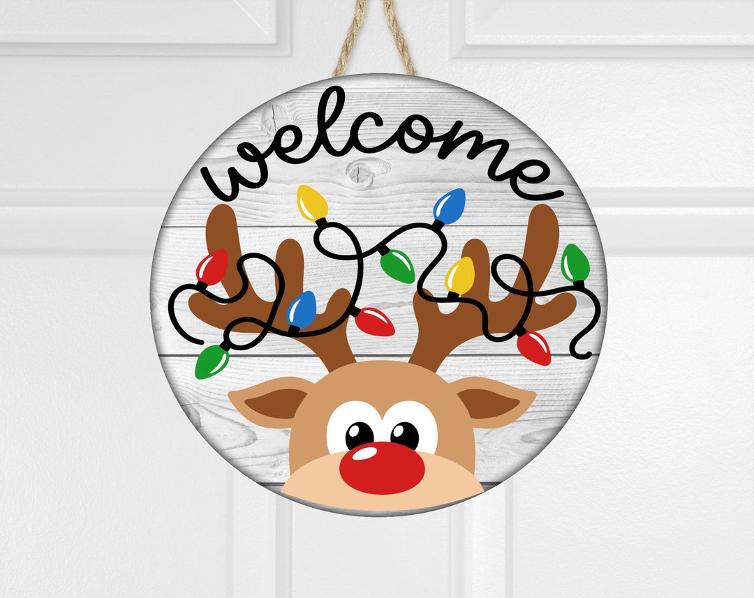 Reindeer Tangled in Christmas Lights Reindeer Sign Etsy